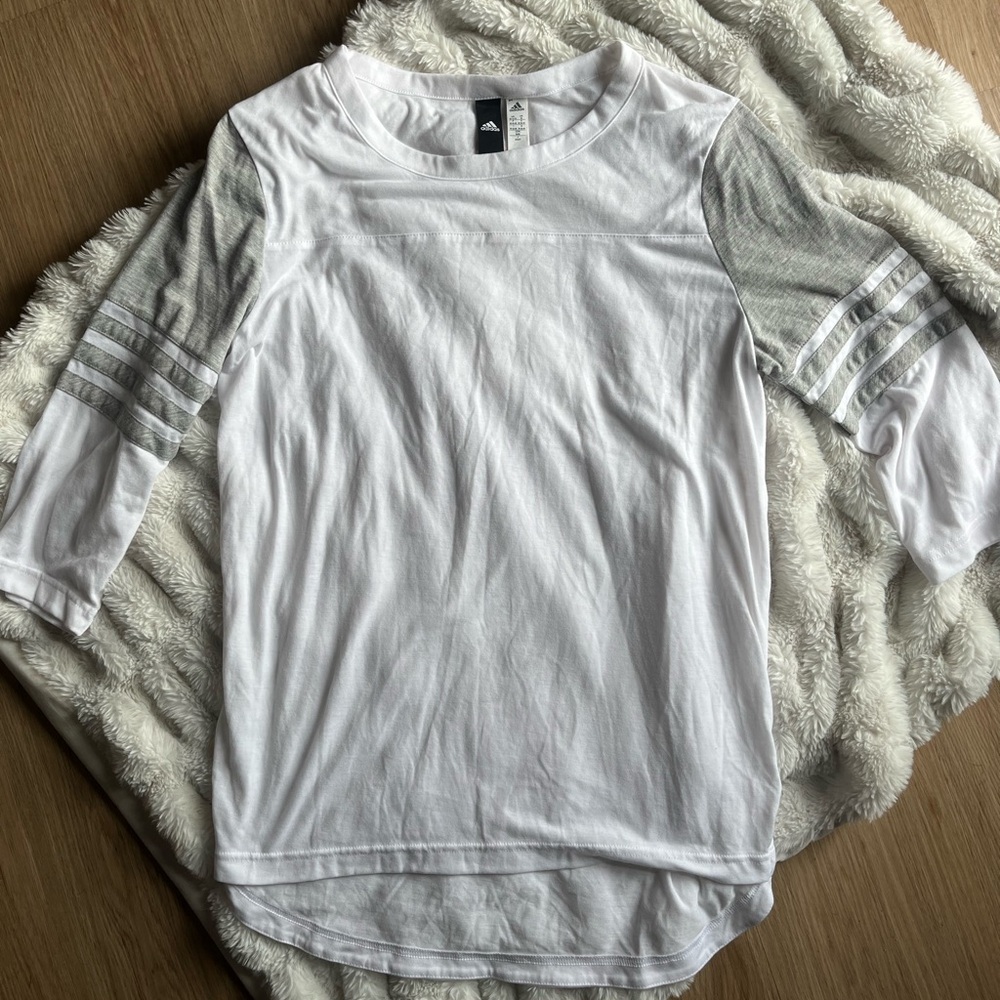 adidas White and Gray Long Sleeve Tee